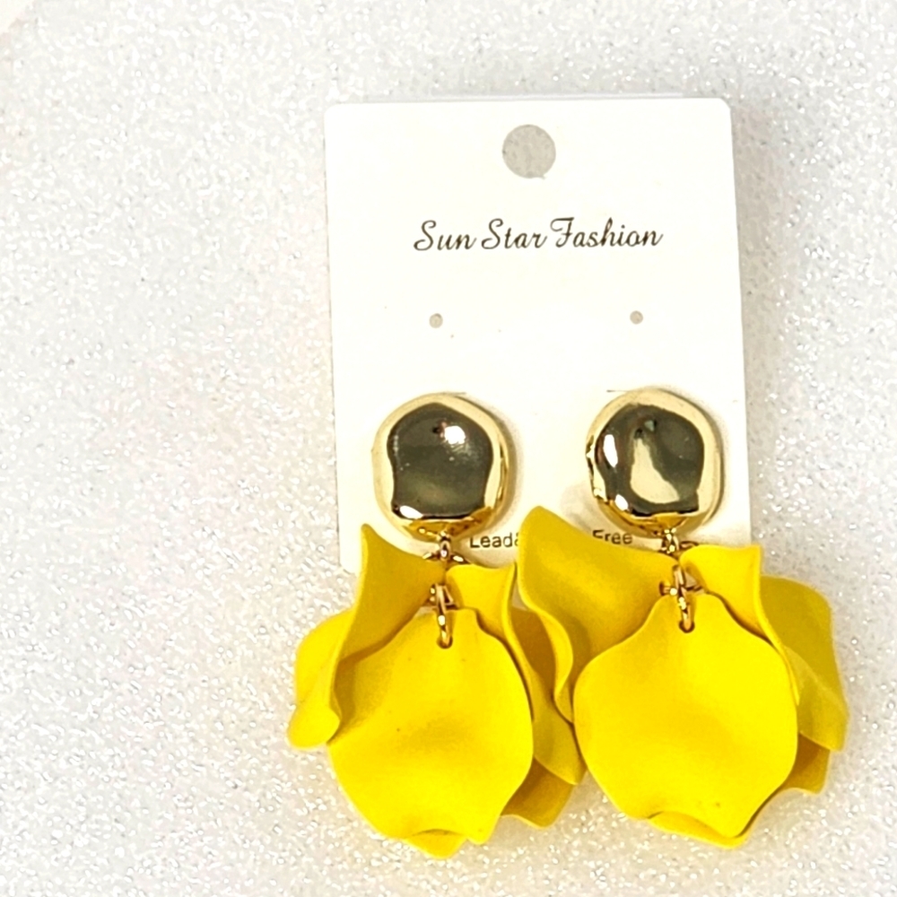 Sun Star Fashion Yellow Rose Petal Brunch Earrings